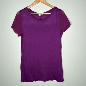 Halogen Nordstrom Short Sleeve Top w/Sheer Sleeves in Purple Women's Size XL